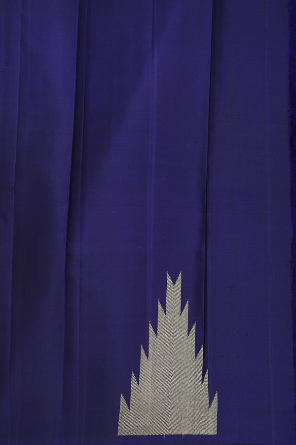 Kanchipuram Silk Saree In Navy Blue With Temple Border