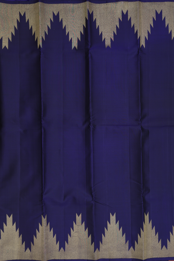 Kanchipuram Silk Saree In Navy Blue With Temple Border