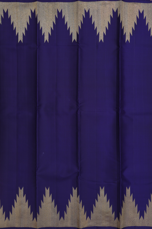 Kanchipuram Silk Saree In Navy Blue With Temple Border