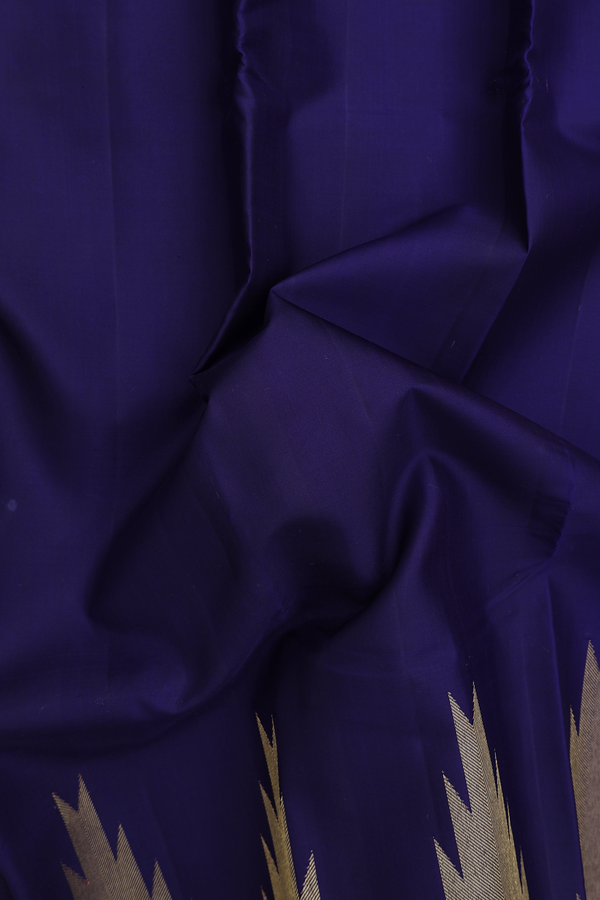 Kanchipuram Silk Saree In Navy Blue With Temple Border