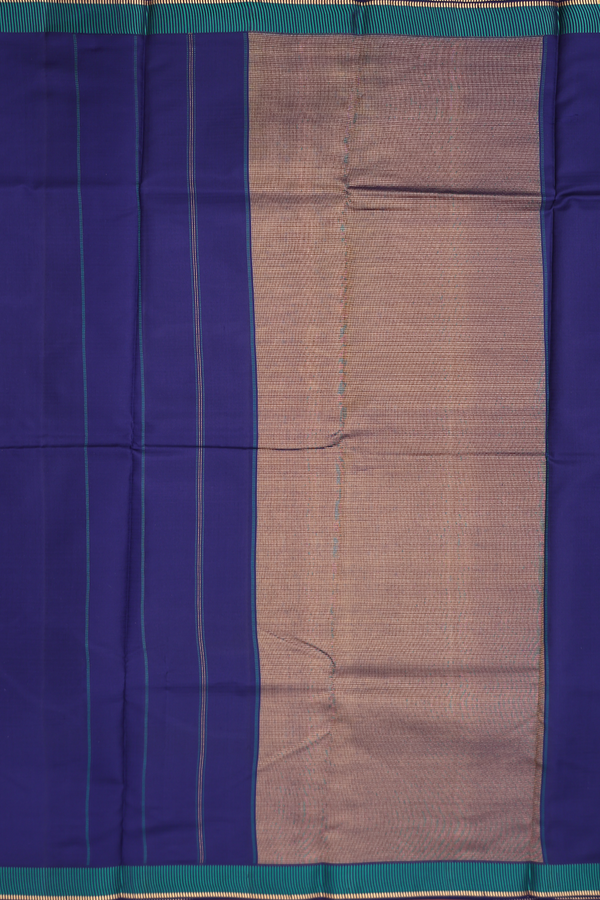 Kanchipuram Silk Saree In Navy Blue With Threadwork Border