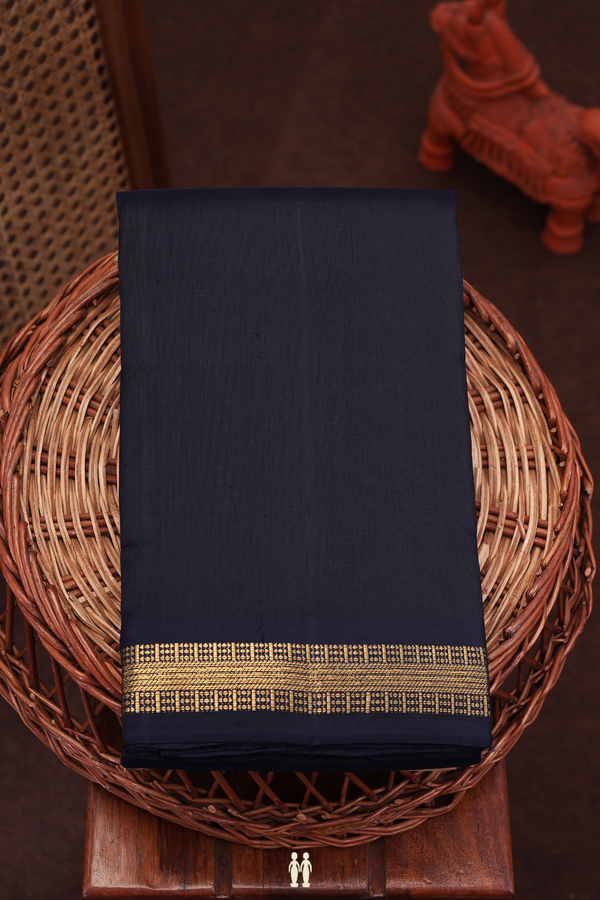 Kanchipuram Silk Saree In Navy Blue With Zari Border