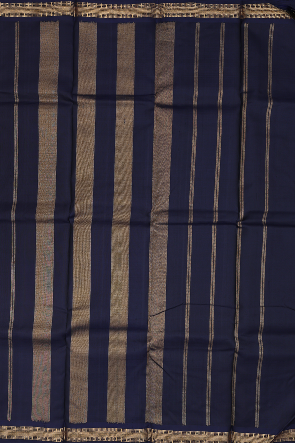 Kanchipuram Silk Saree In Navy Blue With Zari Border