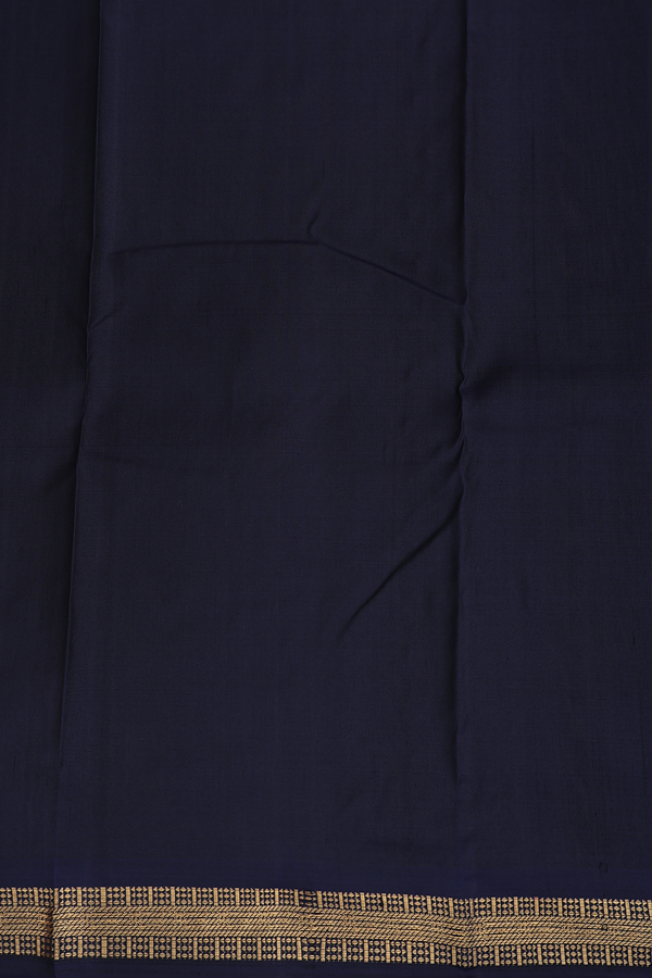 Kanchipuram Silk Saree In Navy Blue With Zari Border