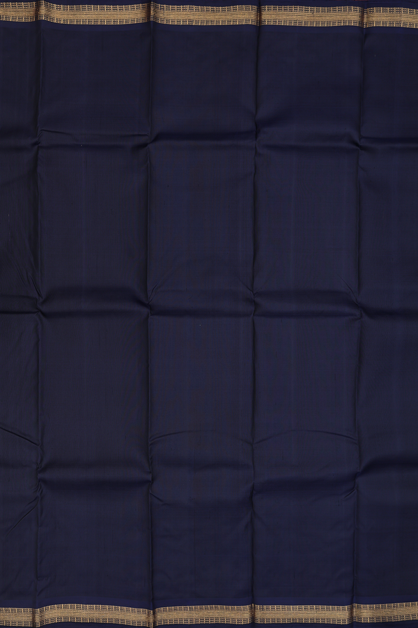 Kanchipuram Silk Saree In Navy Blue With Zari Border