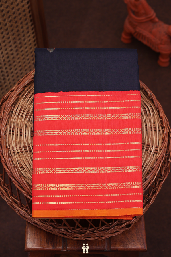 Kanchipuram Silk Saree In Navy Blue With Zari Buttas