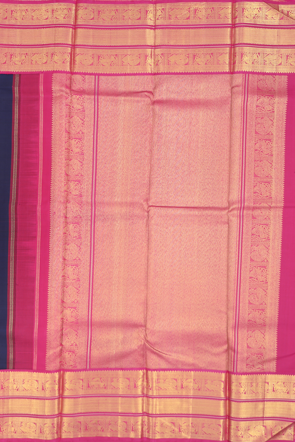 Kanchipuram Silk Saree In Navy Blue With Zari Buttas