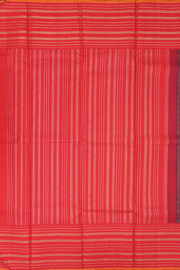 Kanchipuram Silk Saree In Navy Blue With Zari Buttas