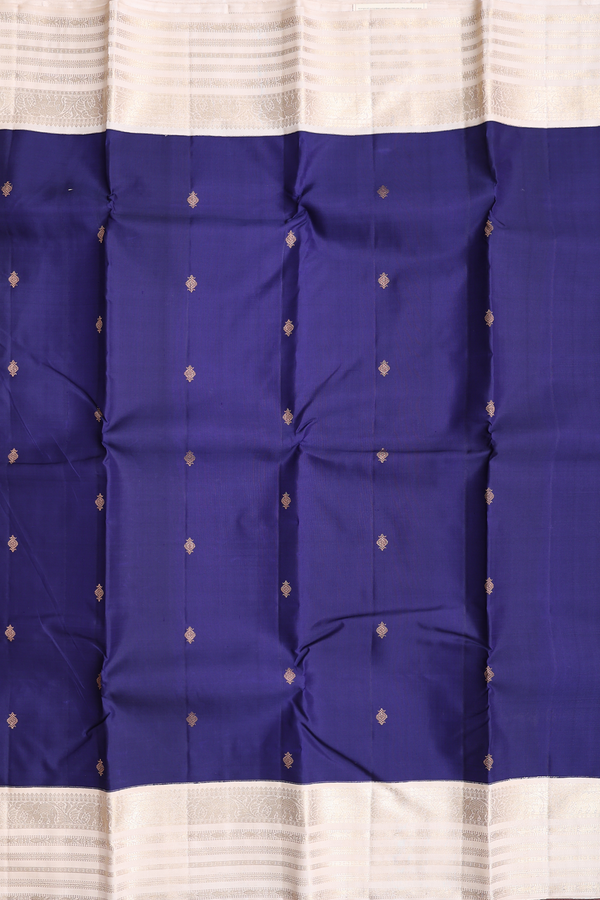 Kanchipuram Silk Saree In Navy Blue With Zari Buttas
