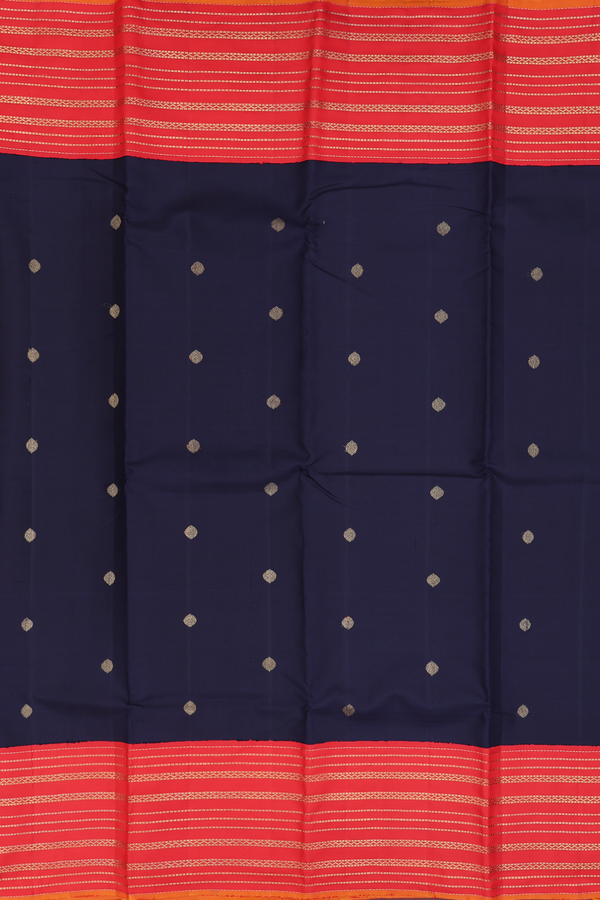 Kanchipuram Silk Saree In Navy Blue With Zari Buttas