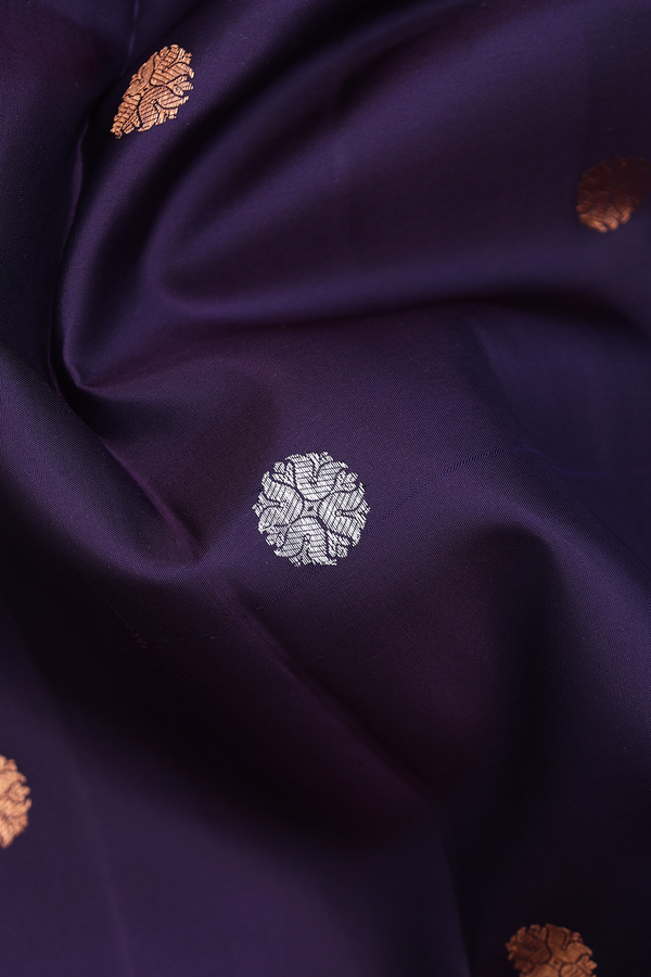 Kanchipuram Silk Saree In Navy Blue With Zari Buttas