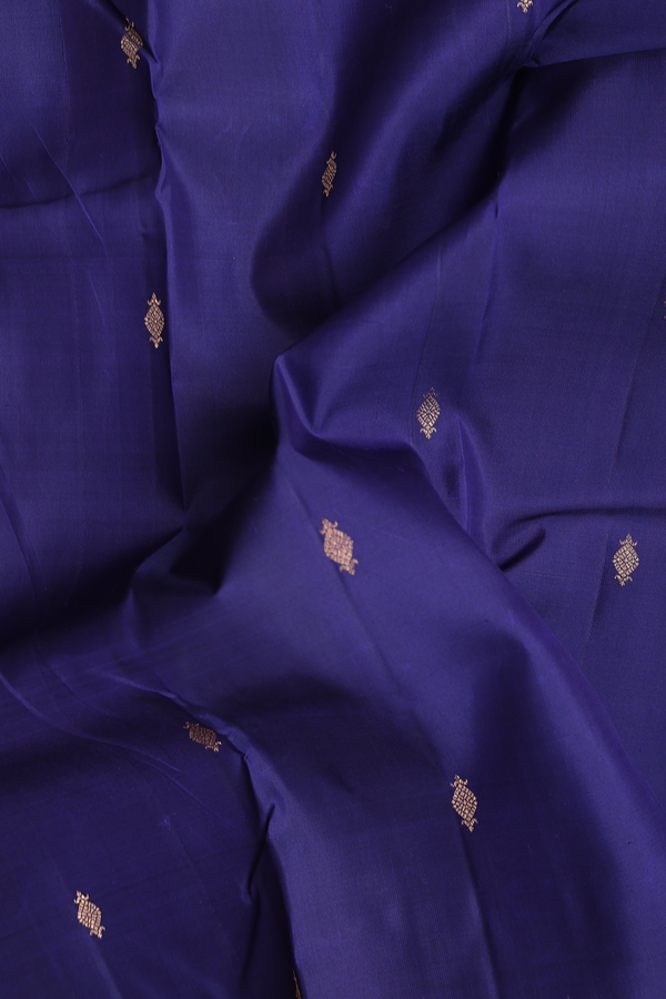 Kanchipuram Silk Saree In Navy Blue With Zari Buttas