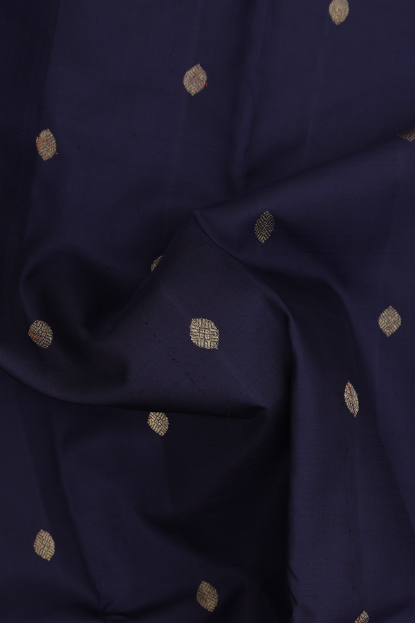 Kanchipuram Silk Saree In Navy Blue With Zari Buttas