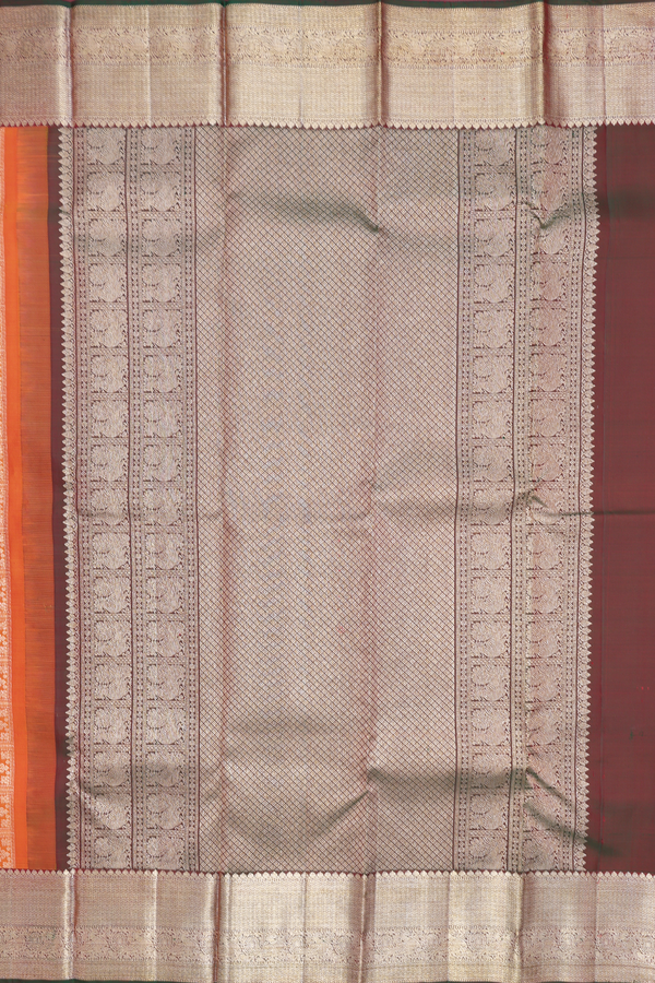 Kanchipuram Silk Saree In Ochre Orange With Brocade Design