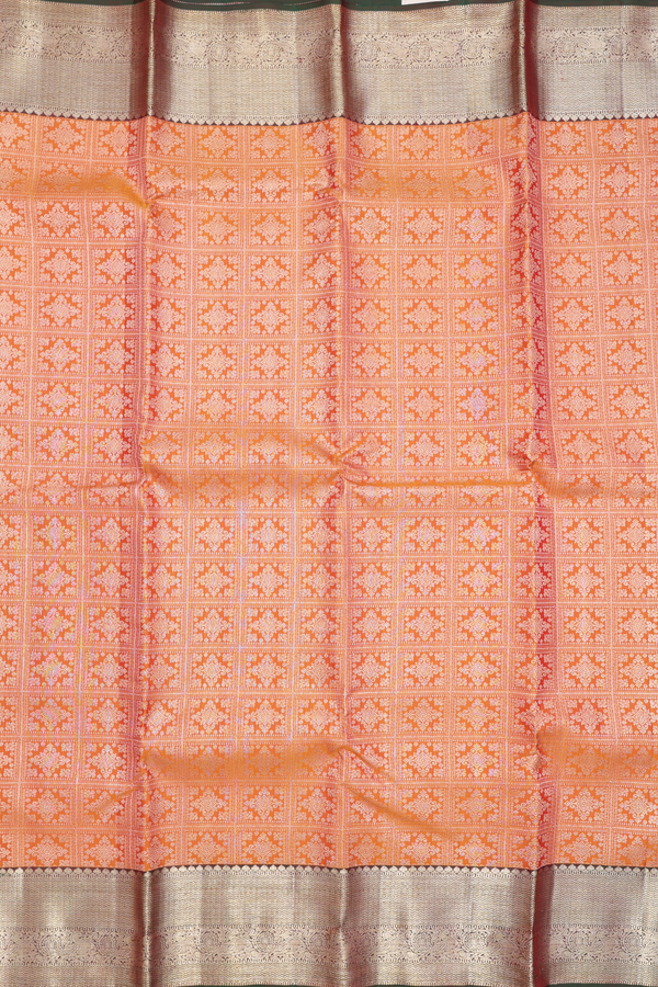 Kanchipuram Silk Saree In Ochre Orange With Brocade Design
