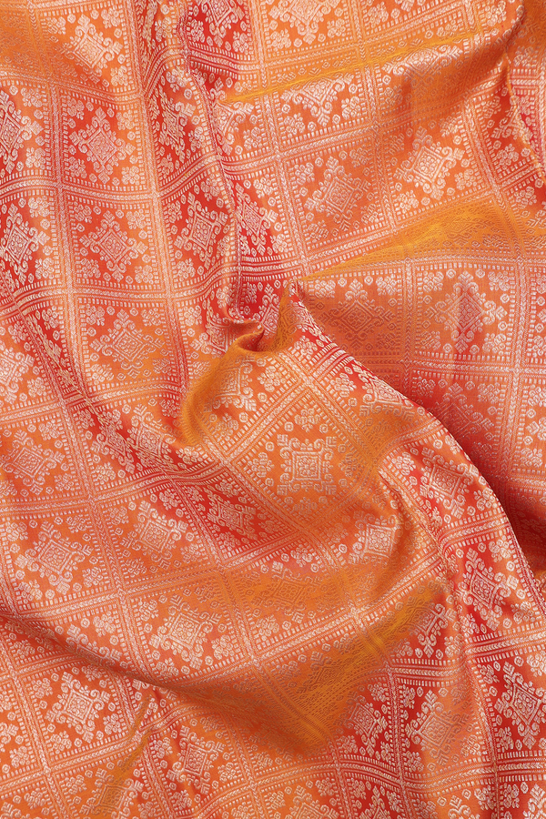 Kanchipuram Silk Saree In Ochre Orange With Brocade Design