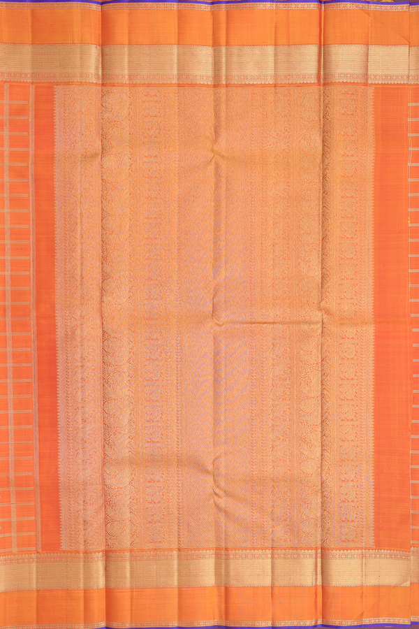Kanchipuram Silk Saree In Ochre Orange With Checks Along Buttas