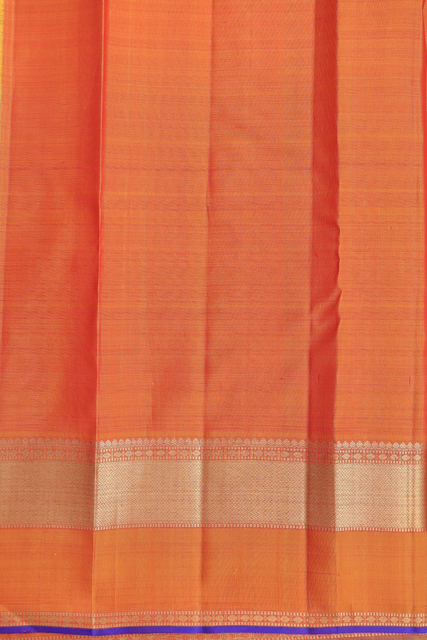 Kanchipuram Silk Saree In Ochre Orange With Checks Along Buttas