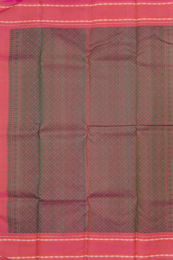 Kanchipuram Silk Saree In Ochre Orange With Checks Design
