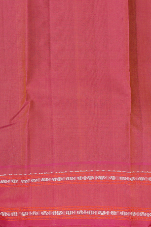 Kanchipuram Silk Saree In Ochre Orange With Checks Design