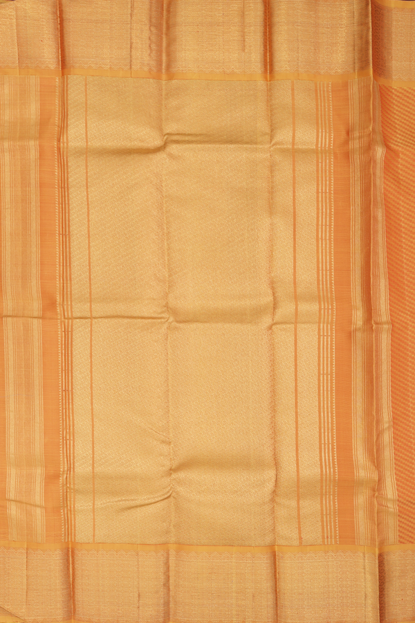 Kanchipuram Silk Saree In Ochre Orange With Diagonal Design