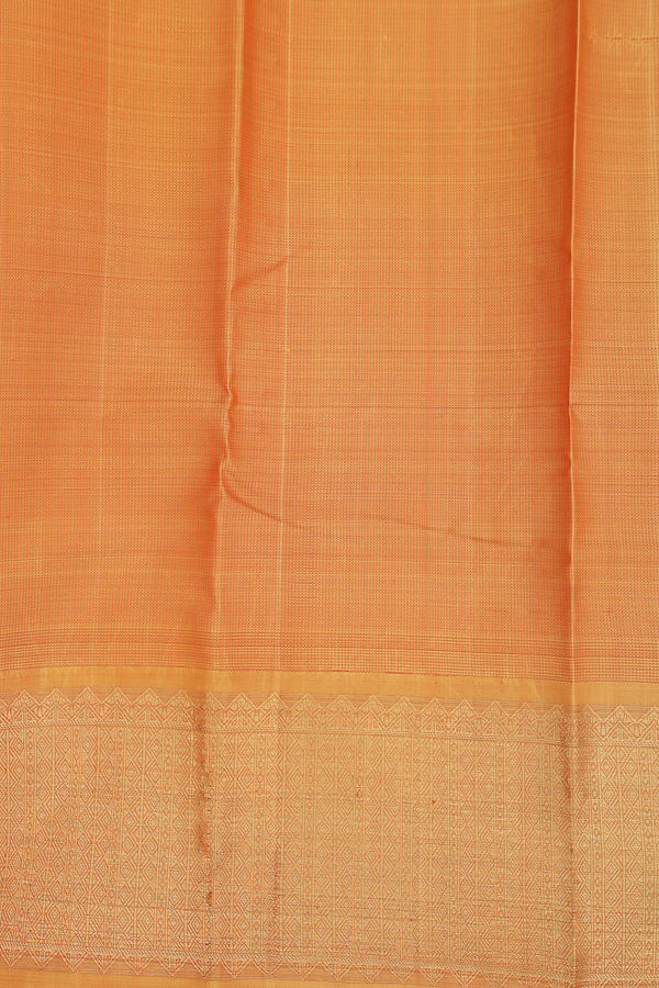 Kanchipuram Silk Saree In Ochre Orange With Diagonal Design