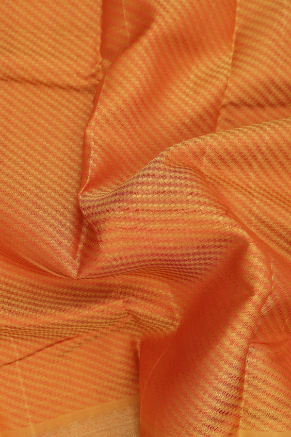 Kanchipuram Silk Saree In Ochre Orange With Diagonal Design