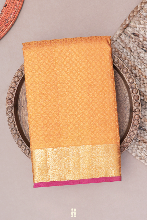 Kanchipuram Silk Saree In Ochre Orange With Jacquard Pattern