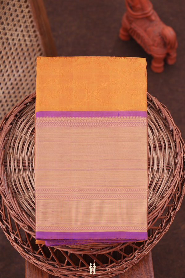 Kanchipuram Silk Saree In Ochre Orange With Jacquard Pattern