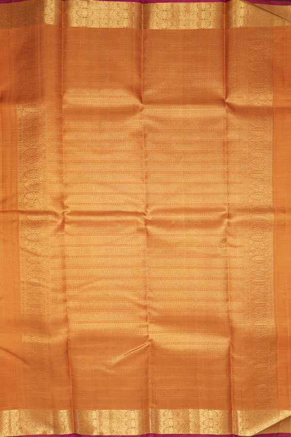Kanchipuram Silk Saree In Ochre Orange With Jacquard Pattern
