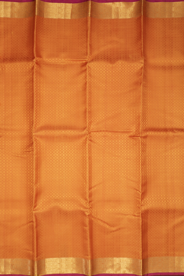 Kanchipuram Silk Saree In Ochre Orange With Jacquard Pattern