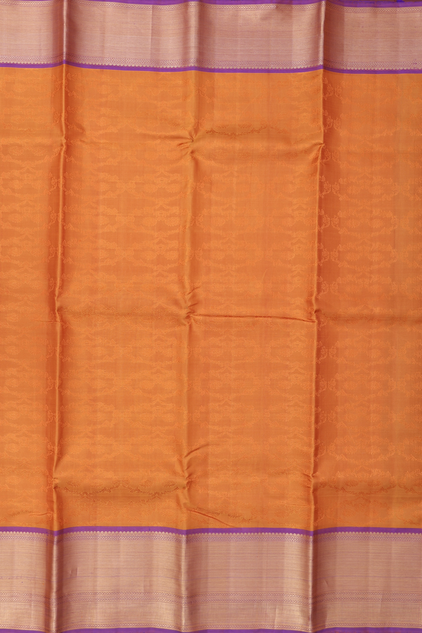 Kanchipuram Silk Saree In Ochre Orange With Jacquard Pattern