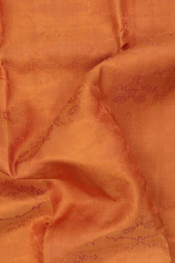 Kanchipuram Silk Saree In Ochre Orange With Jacquard Pattern