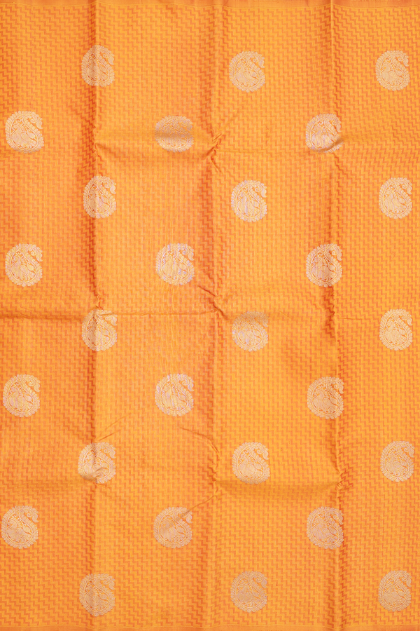Kanchipuram Silk Saree In Ochre Orange With Paisley Design