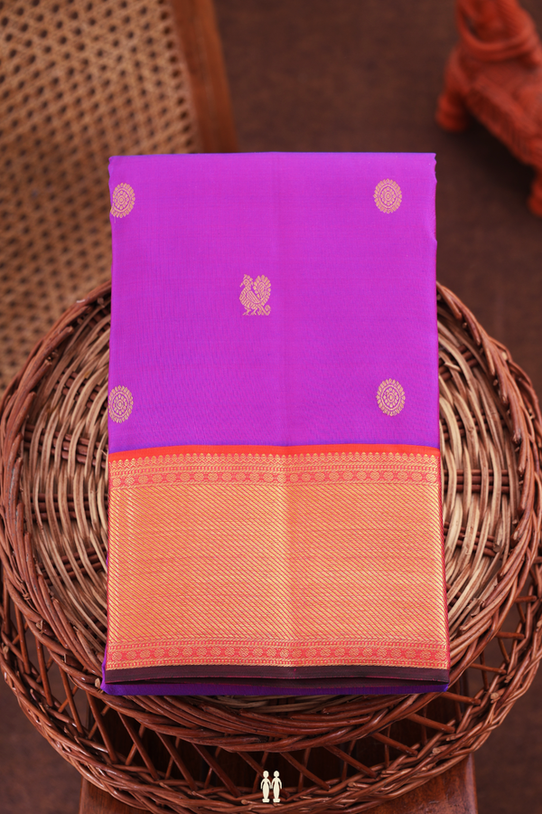 Kanchipuram Silk Saree In Purple Rose With Peacock Buttas