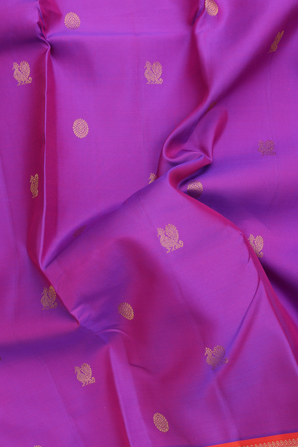 Kanchipuram Silk Saree In Purple Rose With Peacock Buttas