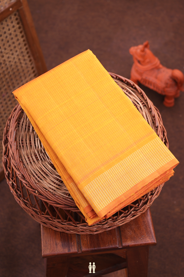 Kanchipuram Silk Saree In Ochre Orange With Stripes Design