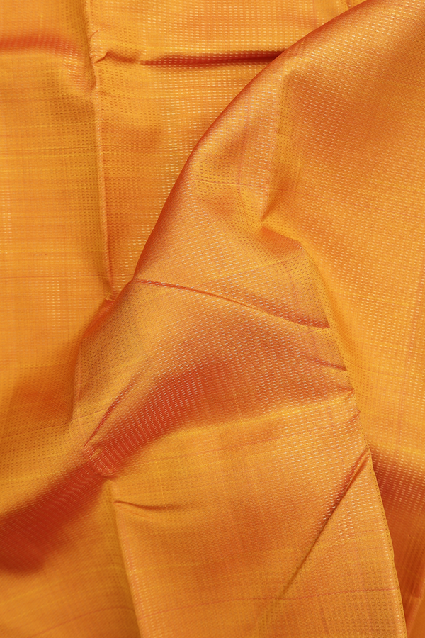 Kanchipuram Silk Saree In Ochre Orange With Stripes Design