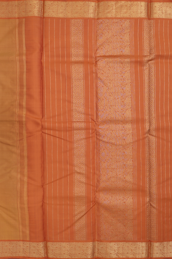 Kanchipuram Silk Saree In Ochre Orange With Zari Buttas
