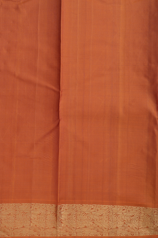 Kanchipuram Silk Saree In Ochre Orange With Zari Buttas