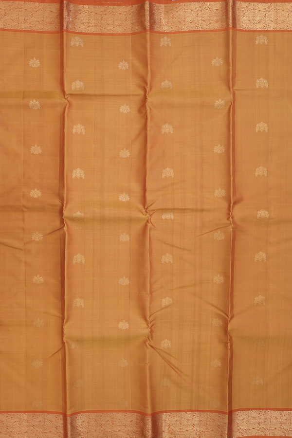 Kanchipuram Silk Saree In Ochre Orange With Zari Buttas