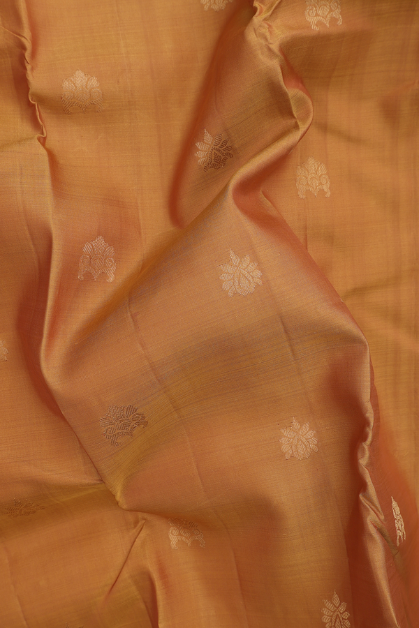 Kanchipuram Silk Saree In Ochre Orange With Zari Buttas