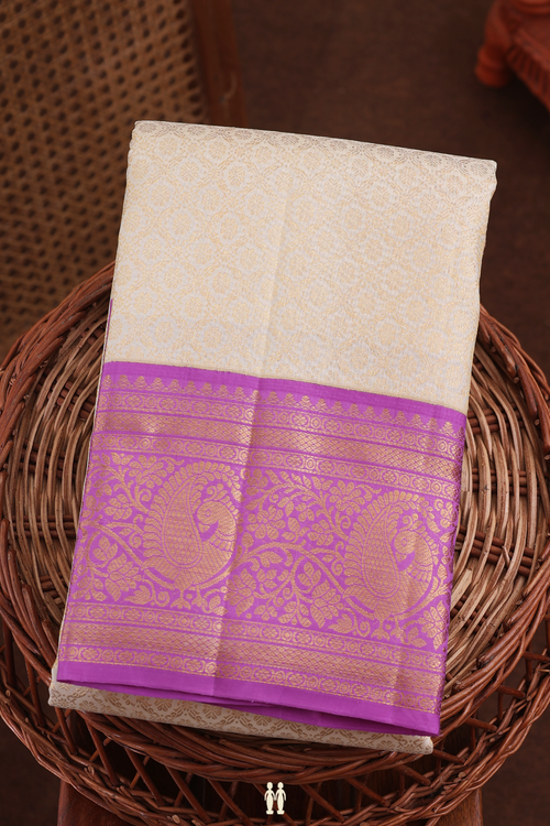 Kanchipuram Silk Saree In Off White With Brocade Design