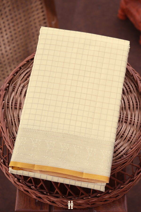 Kanchipuram Silk Saree In Off White With Checks Design