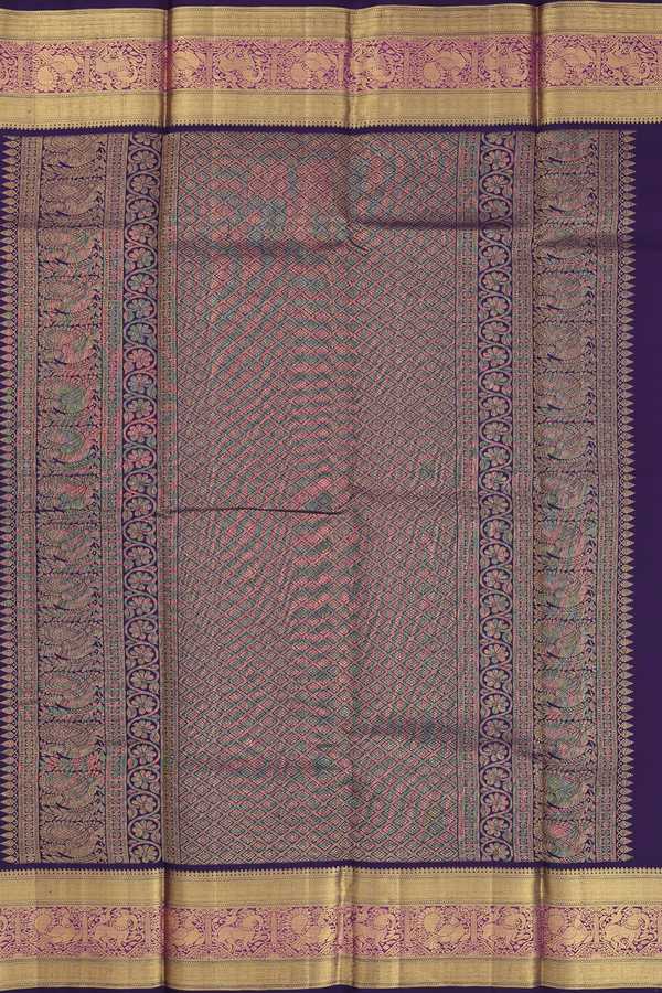 Kanchipuram Silk Saree In Off White With Checks Design