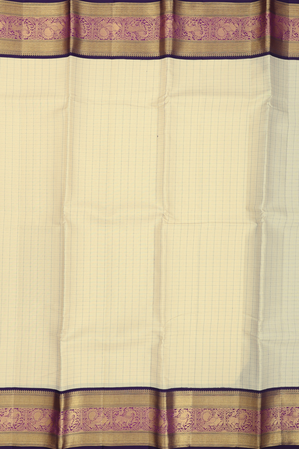 Kanchipuram Silk Saree In Off White With Checks Design