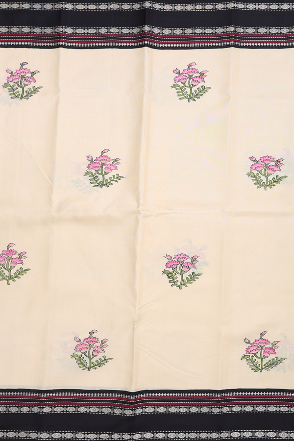Kanchipuram Silk Saree In Off White With Floral Hand Painted