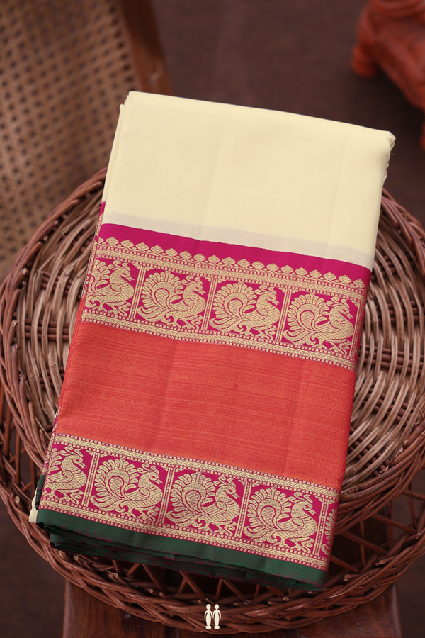 Kanchipuram Silk Saree In Off White With Rettai Pettu Border
