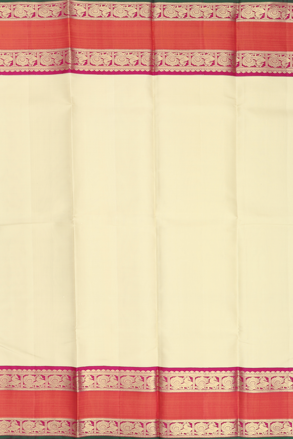 Kanchipuram Silk Saree In Off White With Rettai Pettu Border