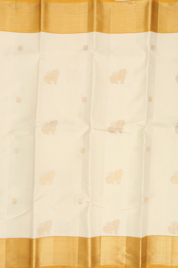 Kanchipuram Silk Saree In Off White With Yazhi Motifs